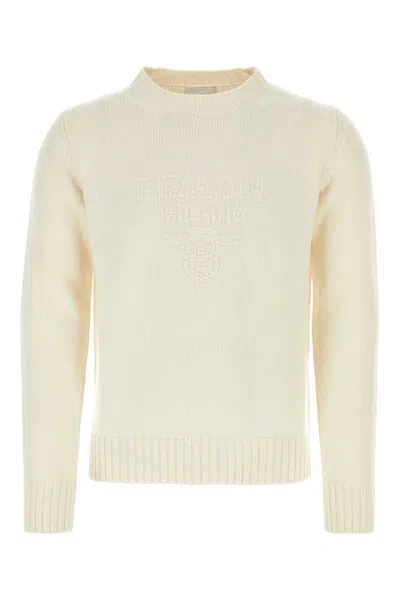 Prada Ivory Wool Blend Sweater In Bianco