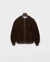 Prada Pile Bomber Jacket High Collar Ribbed Cuffs In Brown