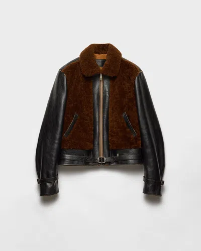 Prada Jacke Aus Leder Und Lammfell In Green