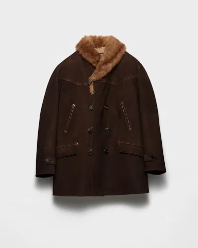 Prada Jacke Aus Wildleder Und Lammfell In Brown