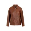 Prada Enamel-logo Leather Jacket In Brown