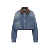 Prada Cropped Jacket With Dropped Shoulders And Puffed Sleeves In Blue
