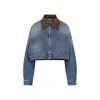 Prada Cropped Jacket With Dropped Shoulders And Puffed Sleeves In Blue