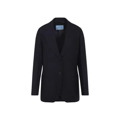 Prada Wool Jacket Notched Collar In Blue
