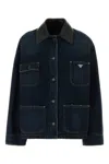 Prada Navy Blue Logo Shirt Collar Jacket In Blue