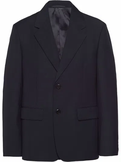 Prada Single-breasted Wool Jacket In Blue