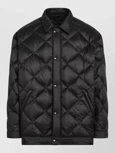 Prada Jacket Collar Detail Quilted Design Pockets In Black