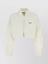 Prada Jacket Denim Chest Pocket Collared Cropped In White