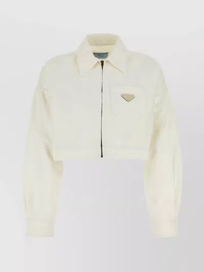 PRADA JACKET DENIM CHEST POCKET COLLARED CROPPED