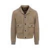 Prada Classic Button-up Lamb Leather Jacket In Gray