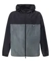 Prada Drawstring Hooded Color-block Jacket Pockets In Grey