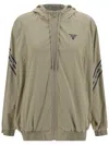 Prada Cotton Shell Hooded Jacket In Kaki