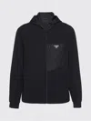 Prada Stretch Cotton Hooded Sweatshirt Chest Pocket In Black