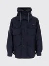 Prada Hooded Wool Blend Jacket Multiple Pockets In Blue