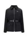 Prada Re-nylon Down Jacket With Belt In Nero
