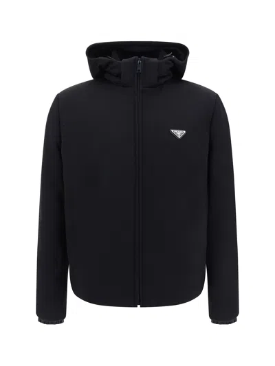 Prada Gabardine Zip-up Hoodie In Black