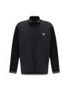 Prada Cotton And Nylon Jacket With Turtleneck Collar In Nero+nero