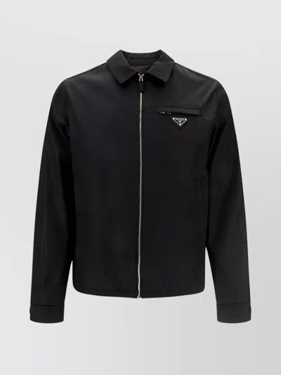 Prada Jacket Nylon Zippered Pocket In Black