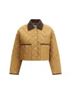 Prada Quilted Re-nylon Jacket Contrast Collar In Brown