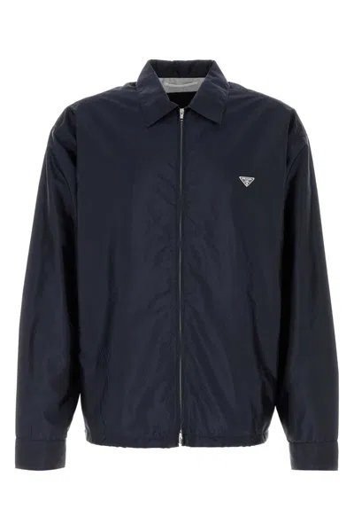 Prada Jacket Shirt Style With Logo Application And Zip In Black