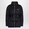 Prada Blue Down Jacket With Blue Flannel Belt In Blue
