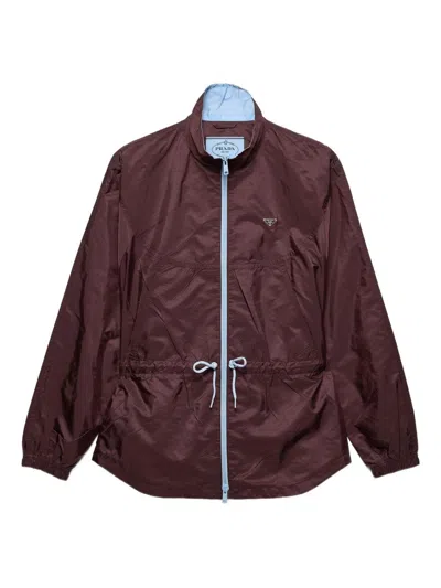Prada Jacket With Triangular Logo And High Collar In Burgundy