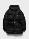 Prada Hooded Quilted Jacket Belt And Pouch In Black