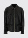 Prada Leather Jacket Long Sleeves Buttoned Pockets Tabs In Black