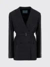 Prada Wool Blazer Embroidery Buttoned Cuffs Pockets Lapels In Blue