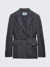 Prada Double-breasted Wool Jacket With Check Pattern In Gray