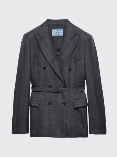 PRADA PRADA DOUBLE-BREASTED CHECKED WOOL JACKET