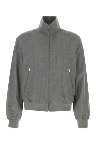 Prada Men Grey Wool Bomber Jacket In Gray