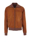 Prada Suede Jacket With Ribbed Cuffs And Hem