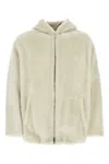 Prada Drawstring Hood Shearling Jacket In Neutral