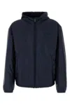 Prada Padded Jacket With Hood And Elastic Cuffs In Blue