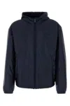 Prada Padded Jacket With Hood And Elastic Cuffs In Blue