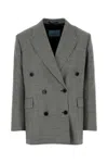 Prada Wool Blazer With Notch Lapels And Structured Shoulders In Gray