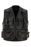 Prada Leather Cargo Gilet In Black