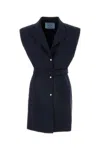 Prada Waist Belted Notched Lapel Sleeveless Knitwear In Blue