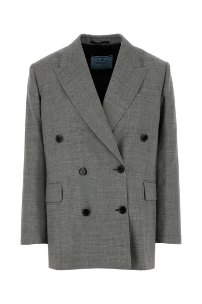 Prada Grey Wool Blazer In Animal Print