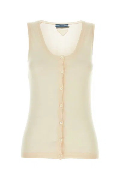 Prada Sleeveless Cashmere Blend Knit Vest In Beige
