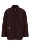 Prada Re Nylon Jacket Quilted Design Side Pockets In Brown