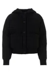 Prada Hooded Wool Blend Jacket With Elastic Cuffs In Black