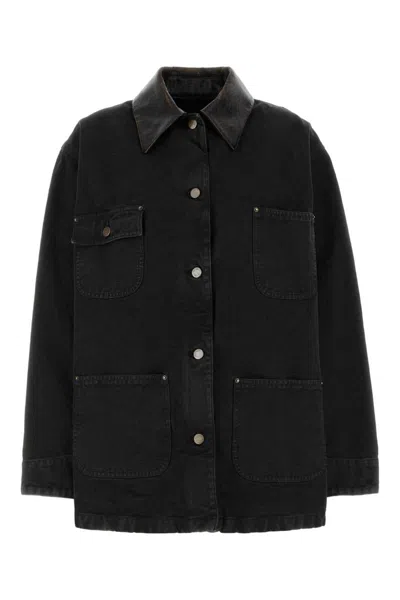 Prada Denim Jacket With Collar Contrast Pockets Sleeves In Black