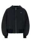 Prada Bomber In Re-nylon Blu Scuro Donna In Animal Print