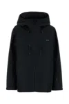 Prada Hooded Polyester Windbreaker Jacket Long Sleeves In Black