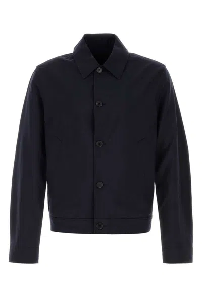 Prada Wool Blend Tailored Jacket Collared Design In Blue