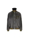 Prada Leather Jacket With Embroidered Patches And High Collar In Black