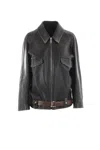 Prada Leather Blouson Jacket In Black