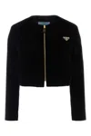 Prada Triangle-logo Velvet Jacket In Black